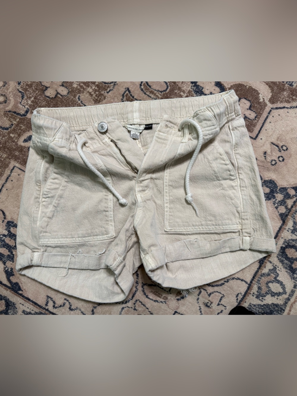 Casual Drawstring Linen-Blend Shorts in Natural Beige